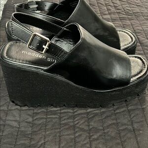 Madden Girl Black Wedge Slingback Sandals